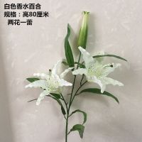 4头仿真花摆设香水百合花仿真花束客厅装饰娟花干花百合花 2花一蕾白绢布(77)厘米