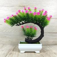 [买花赠盆]假花仿真花装饰客厅摆件塑料花盆栽迎客松茶几隔断层 (创意松树)孔雀枝+花(粉色)