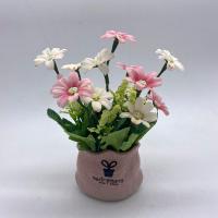 假花仿真花小盆栽绢花客厅装饰品办公室床头柜茶几卧室创意小摆件 跳兰菊粉色+陶瓷盆
