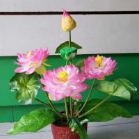 仿真特大荷花王 莲花睡莲供佛塑料假花绢花家居装饰寺庙佛堂装饰 9头小荷花粉色 不带盆