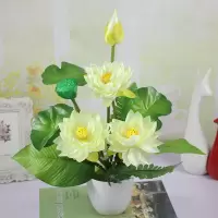 特价仿真荷花莲花供佛花套装塑料假花小盆栽家居装饰菩萨寺院摆件 1束白色(带塑料盆)