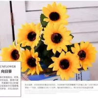 (买5送1)仿真花 玫瑰花 牡丹 百合 客厅假花布花装饰花餐桌绢花 7头向日葵 30-40厘米高