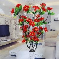 特价叶脉干花客厅落地花仿真花束假花摆花插花装饰绢花塑料花 红色[不含瓶]