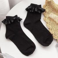 洛丽塔花边女韩版中筒秋冬中厚袜子女学生长花边jk长筒袜软妹花边 黑色(1双装) 均码