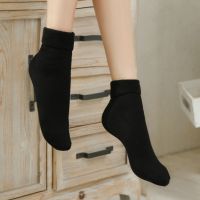袜子女棉加绒秋冬加厚竖条纹中筒袜地板袜男女通穿情侣保暖雪地袜 黑色 1双绵羊绒竖条[不划算]