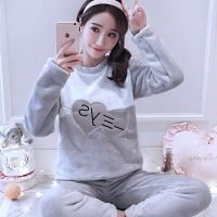 可爱睡衣女人秋冬季长袖加厚法兰绒珊瑚绒套装韩版家居服公主卡通 1314%#绒灰色 M [75-100斤]