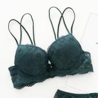 小胸聚拢调整型蕾丝少女性感内衣女美背胸罩收副乳文胸套装/单件 墨绿色单件 32/70C