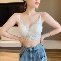 法式性感长款美背蕾丝裹胸内衣女聚拢无钢圈文胸吊带抹胸女士内衣 白色 单件短款 M 适合85-110斤