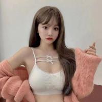 法式蕾丝内衣女裹胸可调节肩带美背吊带抹胸性感美背无钢圈带胸垫 白色蝴蝶结(美胸) 均码 80-135斤