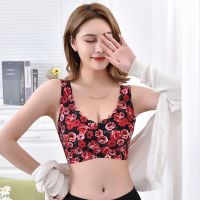 夏季抹胸内衣女时尚豹纹性感美背裹胸带胸垫防走光小胸聚拢无钢圈 玫瑰花 L码(建议90-120斤)