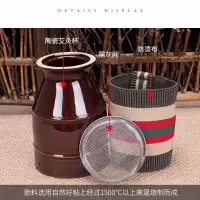 陶瓷艾灸盒紫砂艾灸杯双层多功能刮痧热敷杯温灸仪艾灸罐 陶瓷罐+网+套