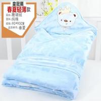 婴儿抱被新生儿包被产房包巾保暖抱毯春秋冬款加厚宝宝用品襁褓 皇冠熊 天蓝 春夏薄款