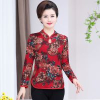 2020款中老年女夏季新款短袖妈妈装宽松大码时尚T恤女装印花小衫 月圆红(常规款) XL 建议80-105斤