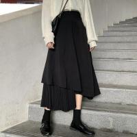 不规则冷淡风半身裙秋冬女2021新款韩版高腰中长款A字百褶长裙子 黑色 S建议80-98斤