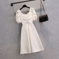 大码女装200斤胖妹妹2021夏季新款温柔风显瘦连衣裙甜美减龄裙子 白色 S [建议80-90斤]