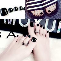 夏季新款脚趾甲贴片可拆卸美甲甲片脚趾甲成品防水穿戴脚指甲甲片 TP[纯色黑] 送美甲工具套装