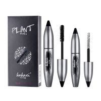 两支装 睫毛膏拉长浓密防水防汗不晕染速干化妆品套装 睫毛膏+纤维毛[两只套装]