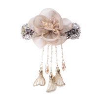 发夹后脑勺弹簧夹发卡花朵古风流苏头饰韩式少女马尾一字夹顶夹子 香槟色S