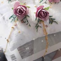 新娘头饰森系仙美永生花干花发饰皇冠影楼婚纱造型头花汉服配饰品 紫色耳夹一对