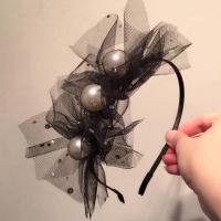 远方情仙美仿珍珠头纱发带复古新娘头饰森系写真摄影发饰品T1014 仙美亮纱珍珠蝴蝶结发箍 黑色