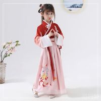 儿童汉服女仙鹤超仙中国风儿童古装襦裙小女孩古风唐装套装演出服 酒红色 100
