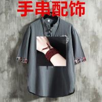 亚麻短袖t恤男夏季半袖汉服中国风男装古风宽松薄款青年唐装上衣 枣红/ 手/串/配/饰 M 80-100斤