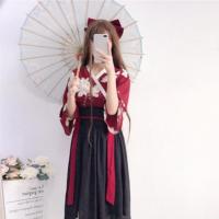 2019春夏新款少女花间谣古风汉服汉元素改良交领中国风半身裙套装 单件上衣 XS