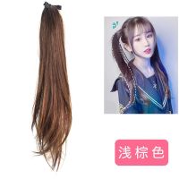 日系洛丽塔双马尾假发女长发假马尾长直发COS可爱绑带式长直马尾 35CM浅棕色 [一个装]