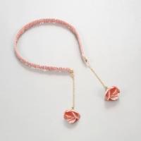 发箍韩国发饰流苏带吊坠假耳环发卡简约头箍甜美头饰韩版发带女 1#韩粉-花朵吊坠