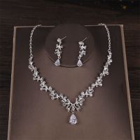 韩式新娘皇冠头饰项链耳环三件套结婚发饰婚纱礼服配饰品生日王冠 项链+耳环[耳针] 简装[无礼盒]