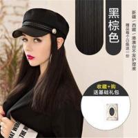 帽子带假发一体女秋季冬天英伦复古中长发自然时尚贝雷帽全头套式 黑棕色
