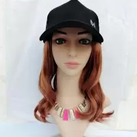 杨幂帽子假发一体同款夏天时尚自然长卷发大波浪逼真M款四季通用 亚麻色假发帽