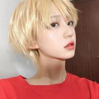 二次元动漫cosplay假毛 男装伪正太金色假发女 假小子斜刘海短发 金色送发网