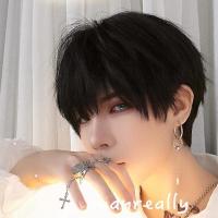 假发男cos万用帅气少年基佬日常原宿蓬松自然正太学生短发全头套 自然黑送发网