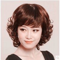 时尚中老年假发女送妈妈短卷发可斜可齐女式短发蓬松逼真自然发套 浅棕色 送:发网+发夹+头绳