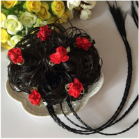 儿童发饰发圈辫子假发发夹小女孩新年唐装舞蹈表演摄影花苞丸子头 [发绳]小辫子红色一个价