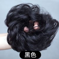 丸子头假发圈女盘发卷发圈假发丸子头假发包花苞头假发圈真人发丝 自然黑-全真发-(卷发圈)