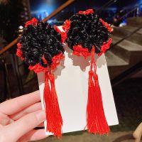 中国风儿童假发流苏丸子头发圈发饰女童宝宝新年头饰汉服皮筋古风 2#红色水钻头花 大人小孩都能用