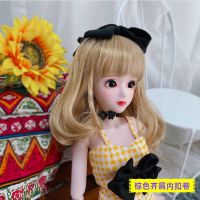 60厘米叶罗丽娃娃的假发套3分芭比娃娃bjd长发高温丝短直头发假毛 特价--浅棕齐肩梨花卷 假发[送发套贴]