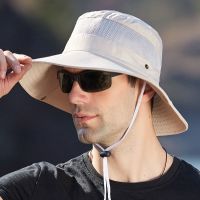 户外帽子男士夏季渔夫帽休闲遮阳帽登山防晒钓鱼帽防紫外线太阳帽 9201网眼-米色 57-59均码