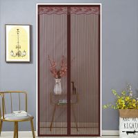 夏季魔术贴防蚊门帘沙门帘防蚊加密免打孔粘贴家用卧室外门自吸 素面条纹-咖(送魔术贴+图钉) 宽80*高200厘米