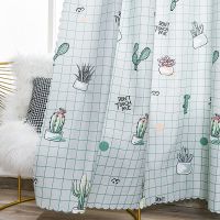 隔断帘窗帘布免打孔安装新款卧室遮光魔术贴自粘客厅遮挡阳台帘子 多肉[挂环款]送大环扣+安装绳 宽1.0X高2.25m[整