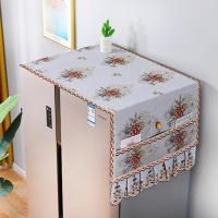 冰箱巾冰箱防尘罩防尘布单开双开门冰箱盖布保护罩微波炉保护罩 纱边-情满花香-蓝色 微波炉罩 (35*100)