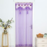 夏季门帘卧室防蚊蕾丝门帘简易隔断帘外门门帘免打孔送伸缩杆家用 紫枫叶[送伸缩杆]单层 90*200cm
