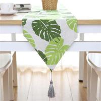 北欧桌旗现代简约日式棉麻鞋柜布盖巾电视柜长条餐桌布茶几床旗巾 深浅绿叶 30*100 (适合60CM左右小桌