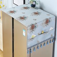 冰箱罩冰箱盖布盖巾防尘罩套双开门单开门装饰收纳袋神器顶遮尘布 朵朵云锦蓝色 35*100cm微波炉巾(不带兜)