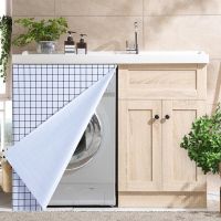 防水柜帘书柜帘防尘遮挡帘免打孔布艺橱柜门帘小短帘隔断帘鞋柜帘 PVC帘 黑白格子 宽40*高68cm