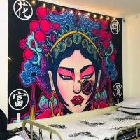 新款kaws墙布个性潮流挂布潮牌芝麻街挂毯学生宿舍上下铺改造挂布 *花开富贵到* 绒布1*0.7米-送安装工具