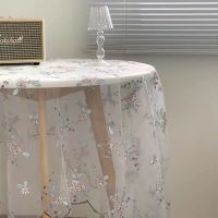 复古碎花刺绣网纱摆拍背景布少女心蕾丝民宿风镂空野餐布ins桌布 刺绣小花灰色桌布 100*135cm