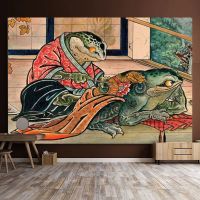 日本武士挂布浮世绘装饰布学生宿舍上下铺改造墙布潮牌门神挂毯画 特价-纹身蟾蜍 98*70cm-绒布送工具-不送灯